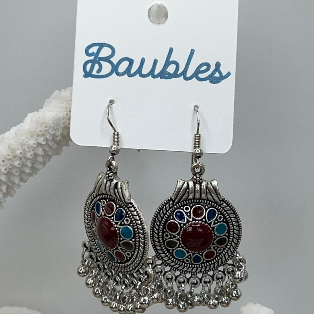Baubles Silver Turquoise Red Western Vibe Dangle Earrings